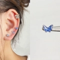 Blue butterfly stud earrings with colorful cubic zirconia for multiple ear piercings - EGD57 Blue Butterfly Flower Cluster