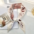 Ivory long narrow silk scarf with deep reddish-brown botanical print and alphabet H - Style F (Cream/Red-Brown Plant Illustration)