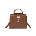 Sac à main marron effet crocodile avec poignée en métal doré et pendentif de cerf - Marron