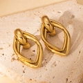 Elegant 18K gold plated stainless steel geometric double rhombus earrings on stone - Gold Nested Rhombus Geometric Studs (BJGE0712)