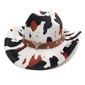 Cappello da cowboy con stampa mucca e cinturino in pelle con borchie e testa di toro - M (56-58cm) / Stampa Mucca Bianco
