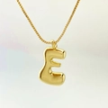 Golden 3D balloon initial letter E pendant necklace with glossy polished finish - Letter E / Gold