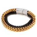 Bracelet double chaîne pour homme en or et noir avec fermoir en argent poli - Or & Noir (KB83359-BD)