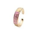Goldener offener Ring mit rosa Emaille und Hope-Gravur für Damen auf weißem Hintergrund - Rosa / Einstellbar Offen