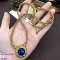 Vintage gold plated copper sweater chain with lapis lazuli and sparkling rhinestones - FM1041 Necklace