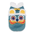 Festive blue pet vest with traditional lion embroidery and white faux fur collar - M / Aqua Green