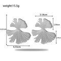 Silberne Ginkgoblatt-Ohrringe aus Edelstahl mit Blattadern Länge 4,61 cm - Silbernes großes Ginkgoblatt