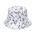 White cotton bucket hat featuring all-over black music note prints and artistic patterns - 58cm / White Black Music Note
