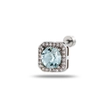 Elegant silver square earrings with light blue gemstone and secure screw back clasp - Light Pink Blue (Single)