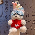 Cute pilot teddy bear plush keychain with red heart sweater and aviator goggles - Scented - Red Heart (No Tag)