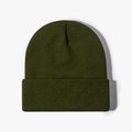 Olive green knitted beanie hat with classic cuffed design for outdoor warmth - Army Green