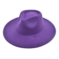 Top view of a purple wide-brim wool fedora hat with a classic indented crown design - M (56-58cm) / Purple