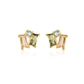 Elegant gold S925 silver stud earrings with champagne, olive green, and clear gemstones - 925 Silver / 18K Gold (Olive Rhinestone)