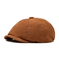 Vintage brown corduroy newsboy cap for men and women with retro paneled design - Caramel color
