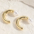 Bohemian gold-plated C-shaped earrings with white pearls and luxury zircon accents - C-Shaped Pearl Style