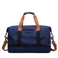 Large dark blue fitness travel bag with brown handles and separate shoe compartment - Blue Thickened Style