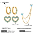 Gedetailleerde afmetingen voor de vergulde roestvrijstalen turquoise oorbellen set - Hart Verbonden Kettingstijl (JDE0307065)