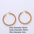 Gouden gevlochten oorringen met 30mm binnendiameter en 36mm buitendiameter - Touwgevlochten Ring (Stijl F) / Buitendiameter 36mm Draad 4mm