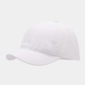 Detail view of white quick-dry baseball cap with twill fabric and breathable eyelets - Adjustable / White