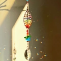 Rainbow tree of life suncatcher with chakra crystals and transparent heart pendant - Leaf Tree of Life
