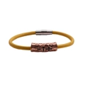 Detail of yellow beaded bracelet with rose gold hollow metal charms and magnetic clasp - Rose Gold M