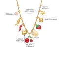 Detail of 18k gold plated stainless steel necklace with colorful fruit and flower charms - Gold Cherry Necklace (TXP449-40+5cm)
