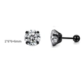 Black four-prong stainless steel stud earrings with clear zircon stones 1x6x6x6mm - 6mm / Black