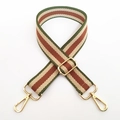 Adjustable wide canvas shoulder strap with multi-color stripes and gold metal hooks - Silver Clasp / Vintage Green