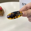 Close-up of handmade tortoise shell pattern hair clip with gold lettering detail - Approx. 5cm / Dark Tortoise Shell