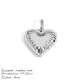 Silver stainless steel heart pendant with radial texture and 17x20mm dimensions - Radial Texture Style (WP38478) / Steel