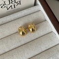 French vintage gold oval earrings with 925 silver needles and mirror polished finish - Gold Mirror Finish Oval Style (E018)