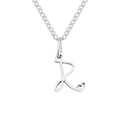 Silver letter R pendant necklace with heart detail on minimalist stainless steel chain - Letter R (R-Silver) / Steel Color