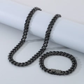 Set collana e bracciale a catena cubana da 10 mm in acciaio inossidabile nero stile hip hop - Larghezza 10mm, Bracciale 21cm / Stile A Nero