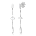 S925 silver long drop earrings with emerald-cut crystals and geometric tassel design - White Zircon (Platinum Plated)