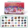 24-piece natural crystal mineral advent calendar gift box measuring 21.5x14.7x3cm - Regular Style - Raw Stone (Red Christmas Blind Box)