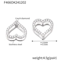 Double-sided heart stud earrings with colorful Czech diamonds in stainless steel finish - Steel Heart White Rhinestone