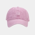 Detailed view of pink washed cotton baseball cap with delicate white line embroidery - Pink / Adjustable
