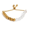 Adjustable 18K gold-plated steel and transparent acrylic bead bracelet with drawstring - 6mm Bead Stitching Style