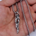 Vintage silver geometric driftwood pendant necklace with elegant box chain for men - Stick