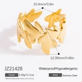 Gold leaf stainless steel ring with dimensions and hypoallergenic waterproof features - Adjustable Open / Leaf Shape (JZ21428) / Gold