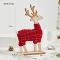 Nordic Christmas wooden reindeer figurine with red wool yarn pattern and golden antlers - No.8 Red Wrapped Deer