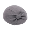 Dark grey wool beret with retro bow detail for women, elegant british style design - M / Marl Grey