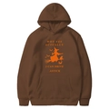 Dark brown Halloween hoodie with orange witch on broom print and kangaroo pocket - Coffee