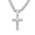 Collana con pendente a croce in argento con pietre luccicanti e catena cubana uomo - Argento (Croce) - Con Catena Cubana