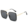 Gafas de sol cuadradas clásicas en negro con patillas de metal dorado y lentes grises - Montura Negra Lentes Gris Negro
