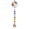 Seven chakra tree of life hanging ornament with colorful natural stones and tassels - Round Bead - Silver Round Frame