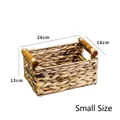 Cesta pequeña de almacenamiento tejida de jacinto de agua con asas de madera, 26x18x13cm - Cesta con asa de madera pequeña 26*18*13cm