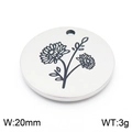Polished silver stainless steel 20mm round pendant featuring engraved flower design - Chrysanthemum-Silver (KLJ8051-Z)