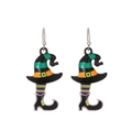 Halloween witch hat and striped socks dangle earrings in purple and orange - Western Cowboy Boots Style