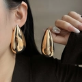 Polished gold large teardrop earrings in vintage hollow heart metal style for women - E4955 Mirror Large Waterdrop Style / Gold